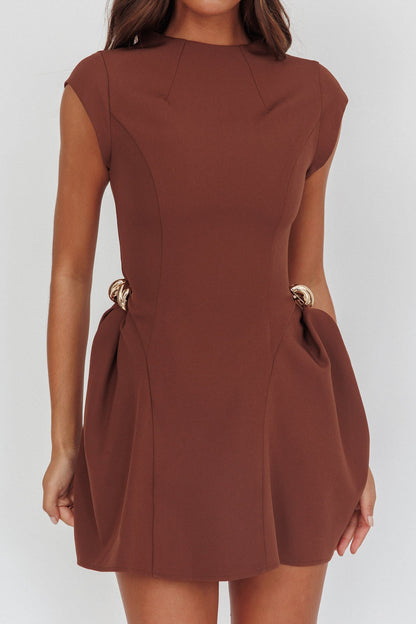 Girl Talks Cap Sleeve Puff Skirt Mini Dress Chocolate