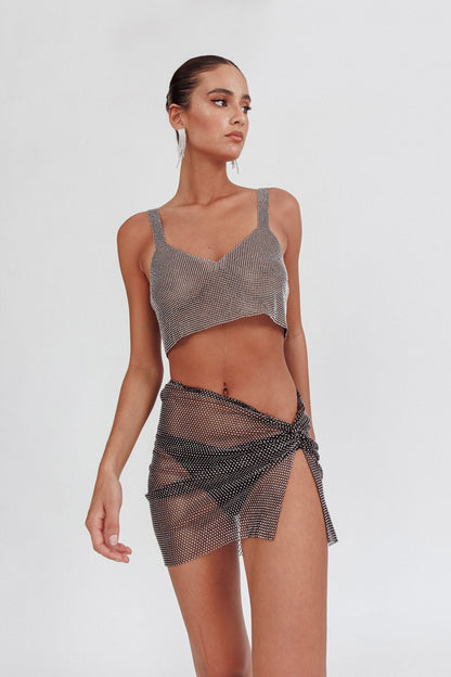 Shine On Diamante Mesh Mini Skirt Black