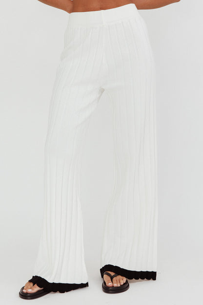 Liloh Contrast Trim Ribbed Knit Pants White