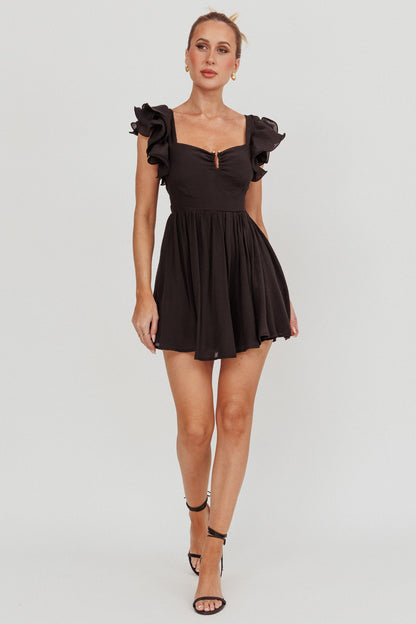 Sunday Dreams Ruffle Strap Mini Dress Black