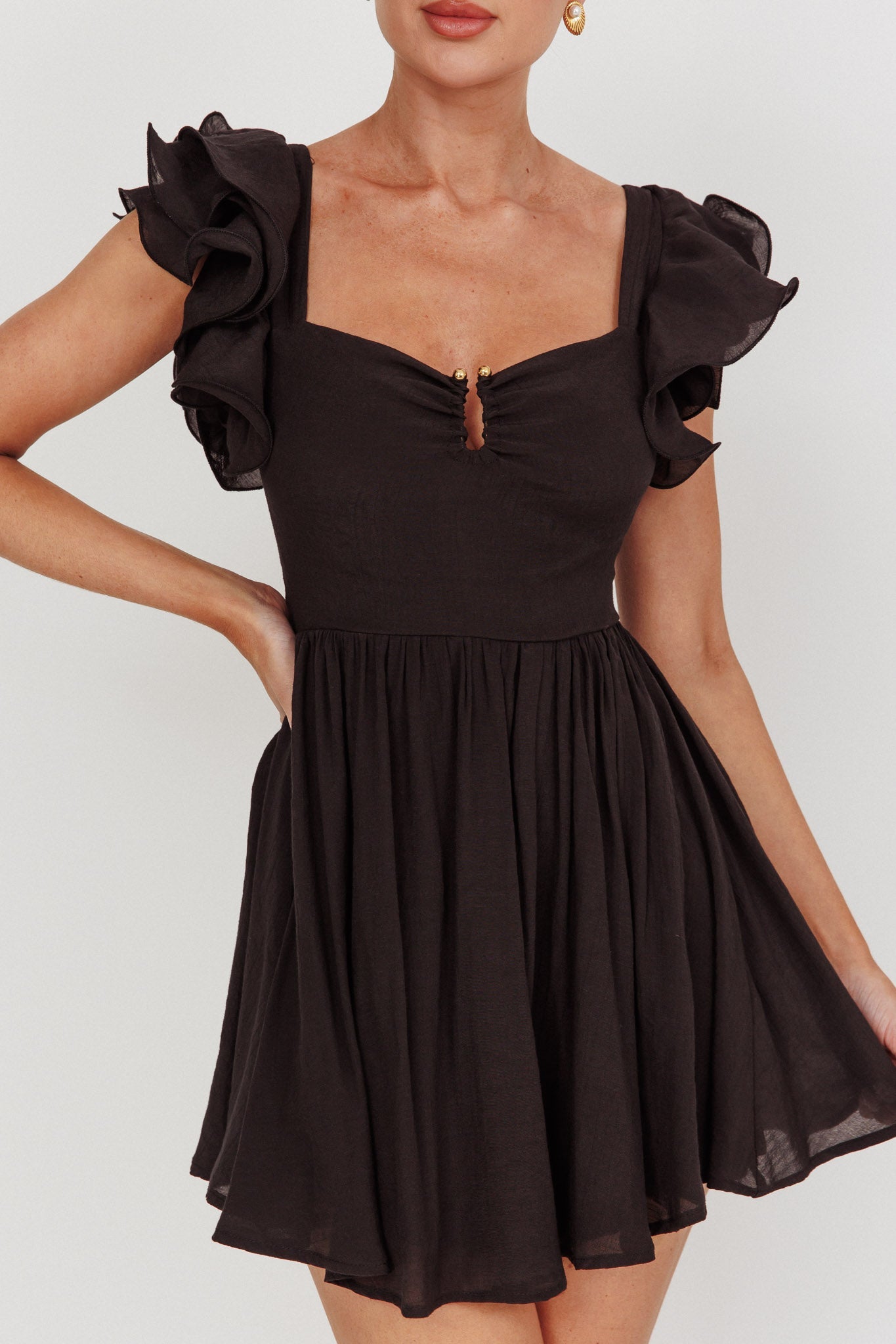 Sunday Dreams Ruffle Strap Mini Dress Black