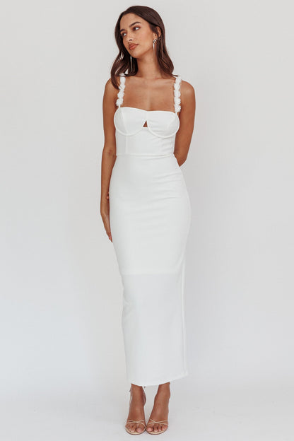 Marteen Rosette Strap Midi Dress White