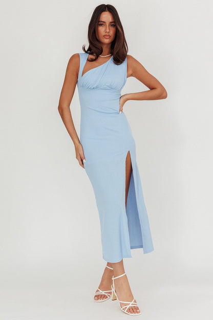 Daleela Asymmetric Neckline Maxi Dress Blue