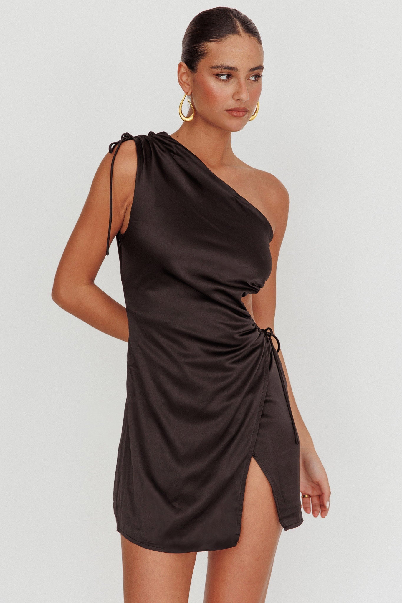 Lyon Ruched Cut Out Mini Dress Black