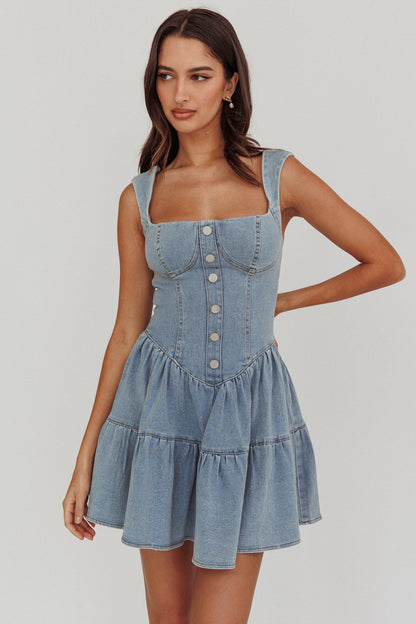 Deep Dive Square Neck Mini Dress Denim
