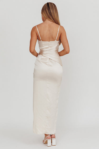 Celestine Waist Tie Satin Maxi Dress Light Champagne