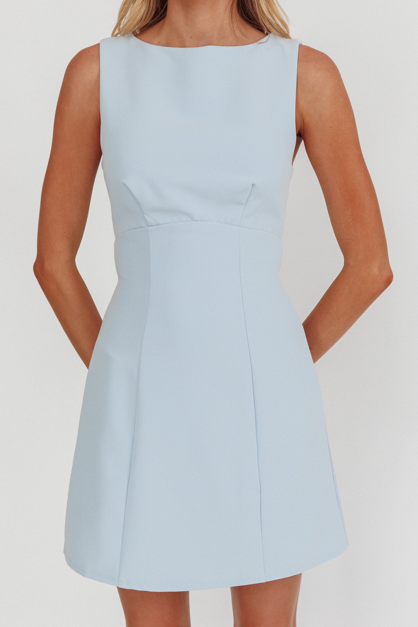 Shannon Boat Neck Sleeveless Mini Dress Light Blue