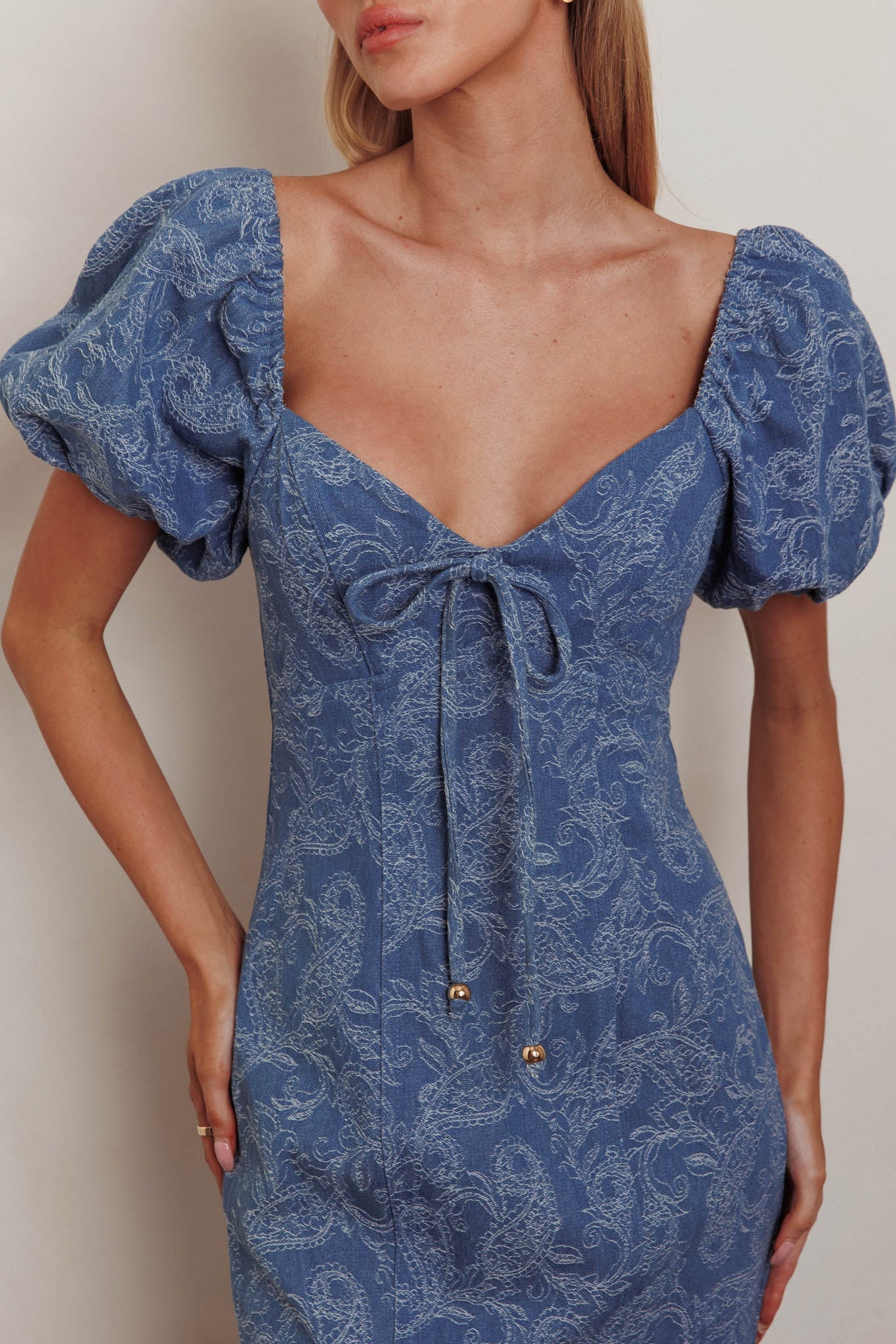 Feeling Electric Puff Sleeves Mermaid Maxi Dress Denim Blue