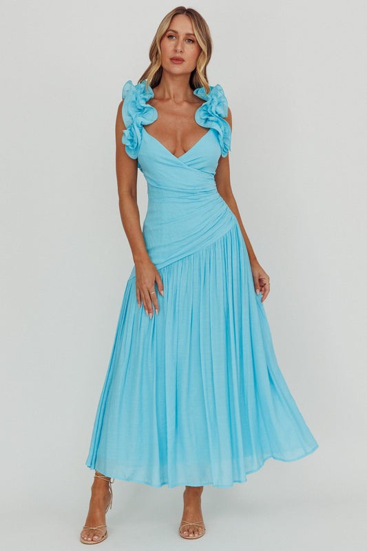 Kinley Ruffle Strap Maxi Dress Blue