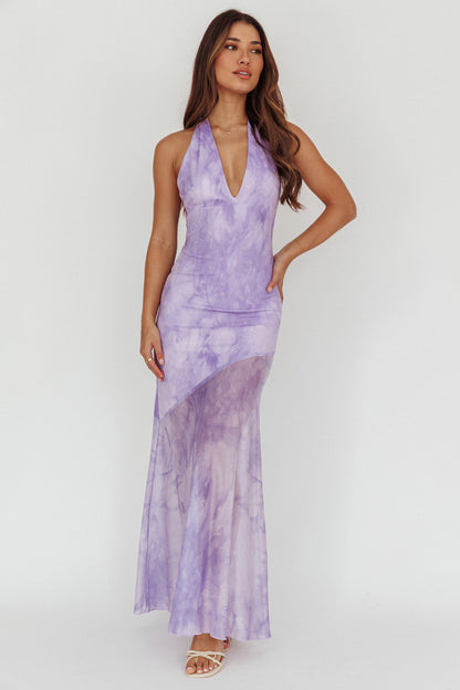 Locket Halterneck Maxi Dress Marbled Lilac