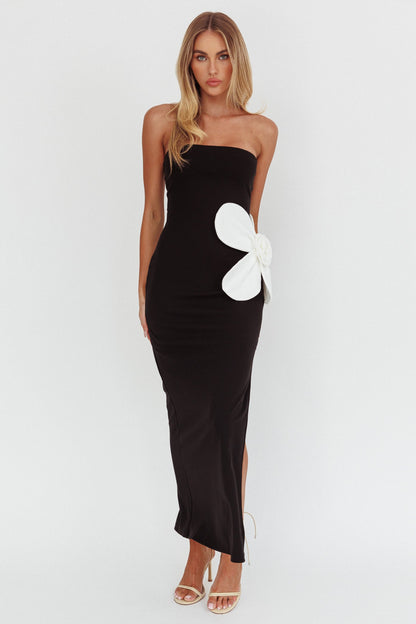 No Competition Oversized Flower Maxi Dress Black