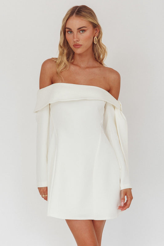 Aurora Sky Off-Shoulder Tie Mini Dress White