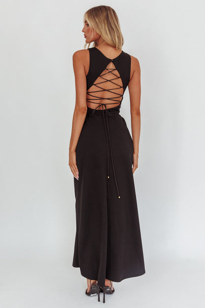 Firelights Lace-Up Back Maxi Dress Black