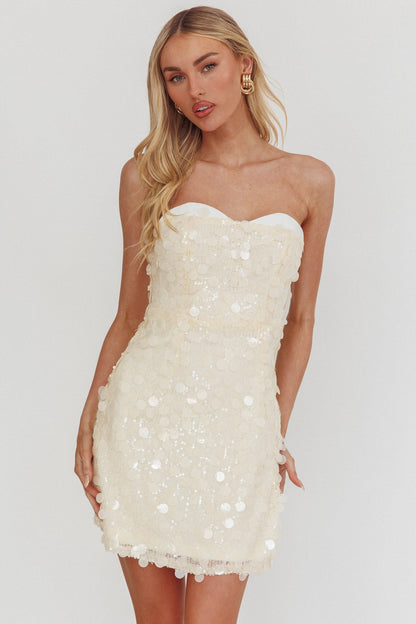 Hillara Strapless Mini Dress Sequin Cream
