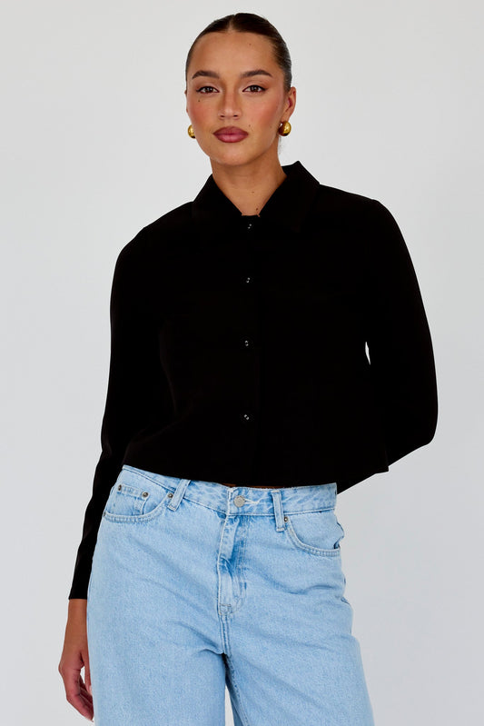 Marsha Button Front Crop Jacket Black