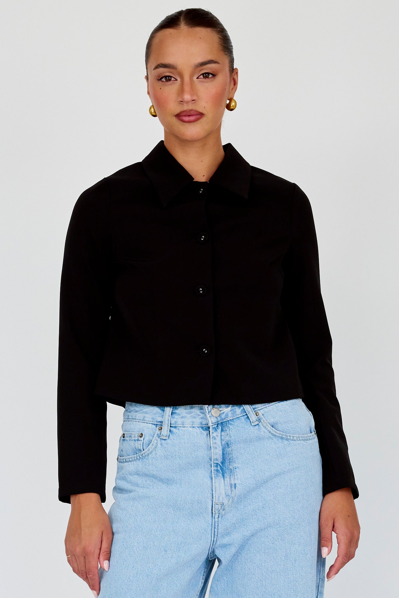 Marsha Button Front Crop Jacket Black