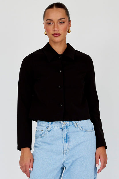 Marsha Button Front Crop Jacket Black