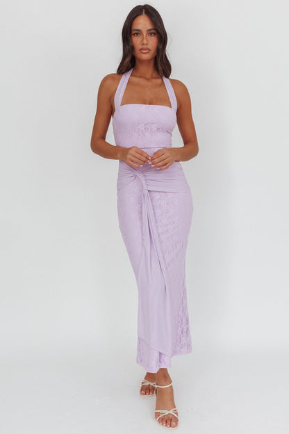 Luli Waist Sash Halter Maxi Dress Lace Lilac