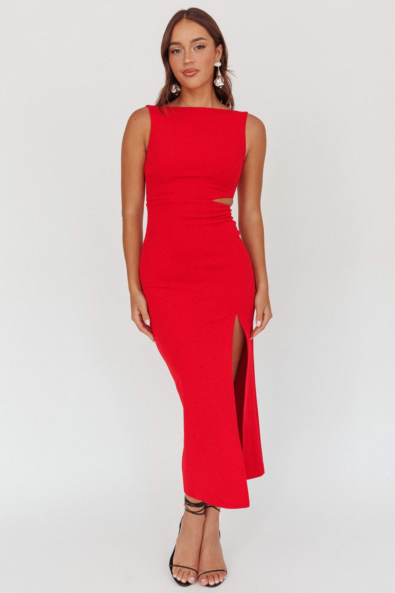 Emille Cut-Out Split Midi Dress Red