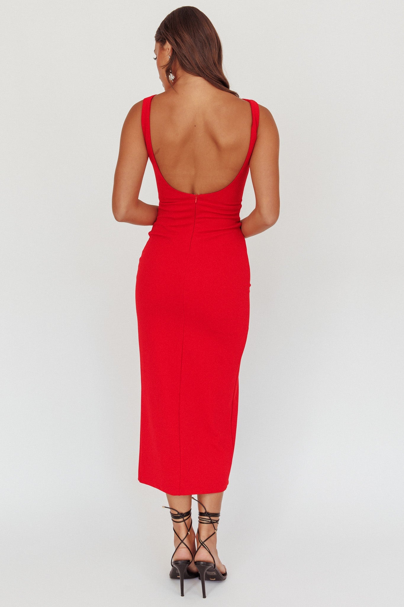 Emille Cut-Out Split Midi Dress Red