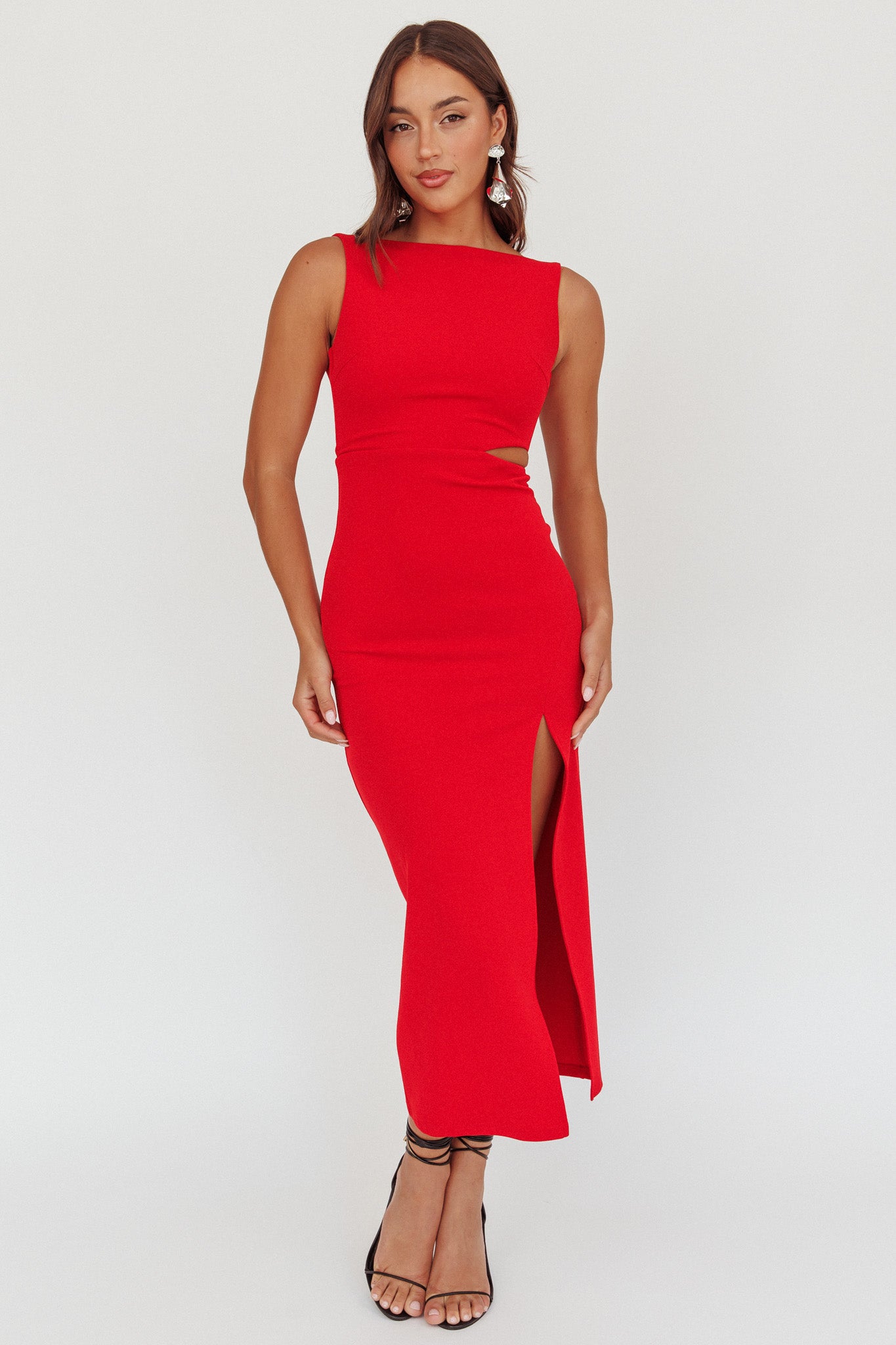 Emille Cut-Out Split Midi Dress Red