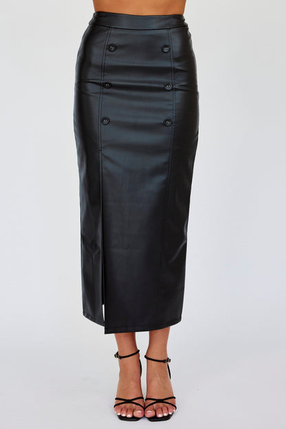 Kane Faux Leather Midi Skirt Black