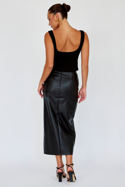 Kane Faux Leather Midi Skirt Black