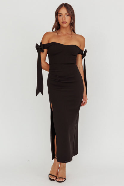 Have Faith Off-Shoulder Bow Sleeve Maxi Dress Black