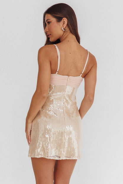 Sun Rise Contrast Bust Sequin Mini Dress Champagne