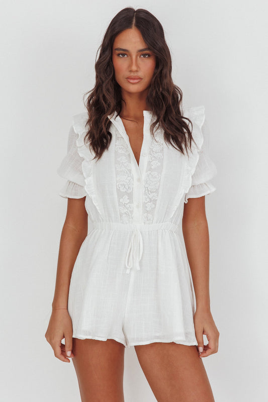 Fable Puff Sleeve Frill Romper White