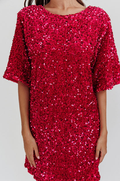 Miramar Backless Sequin Dress Fuchsia