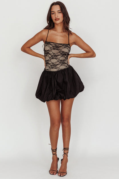 Lowkey Backless Bubble Hem Mini Dress Black