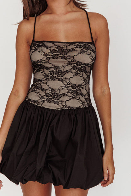 Lowkey Backless Bubble Hem Mini Dress Black