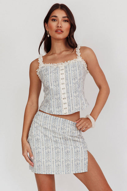 Palmas Split Mini Skirt Floral Blue