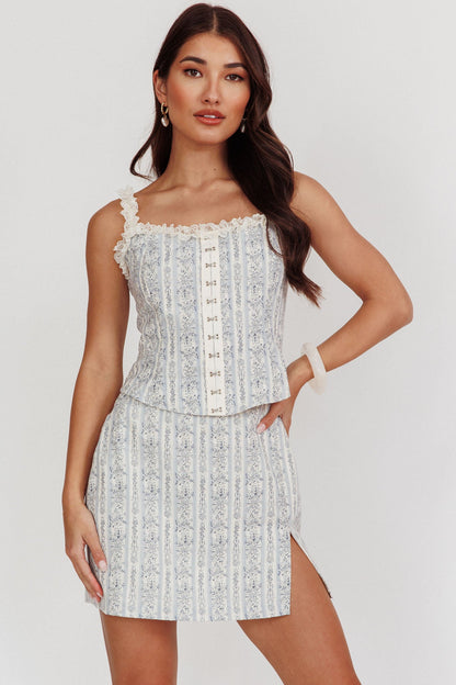 Palmas Split Mini Skirt Floral Blue