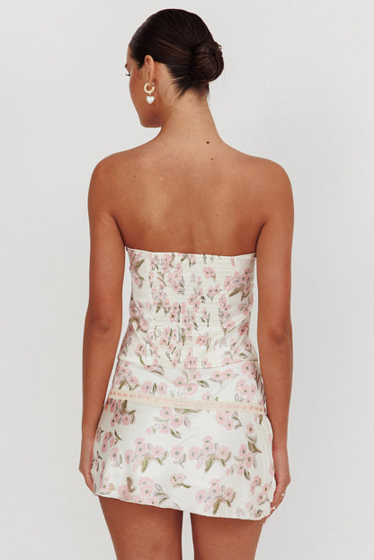 Tiya Lace Trim Mini Skirt Floral Pink