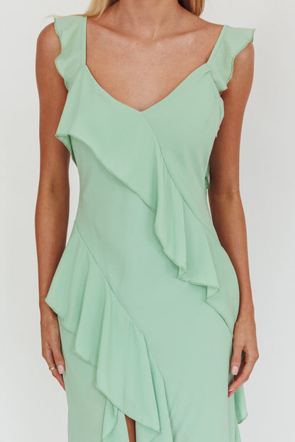 Johannson Ruffle Trim Maxi Dress Pistachio