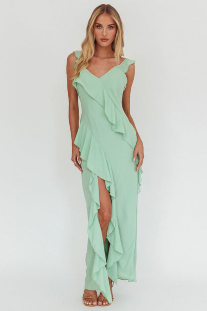 Johannson Ruffle Trim Maxi Dress Pistachio