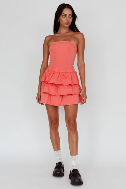 Philly Strapless Ruffle Mini Dress Sugar Coral