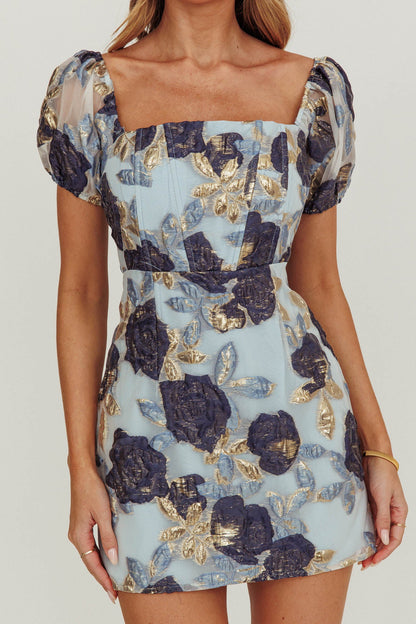 Love To Dream Puff Sleeves Mini Dress Blue