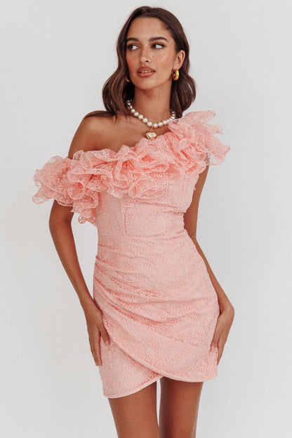 Hollyn One-Shoulder Ruffle Mini Dress Blush