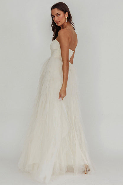 Rori Tulle Cascade Maxi Dress Ivory
