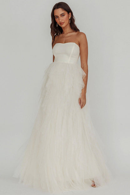 Rori Tulle Cascade Maxi Dress Ivory