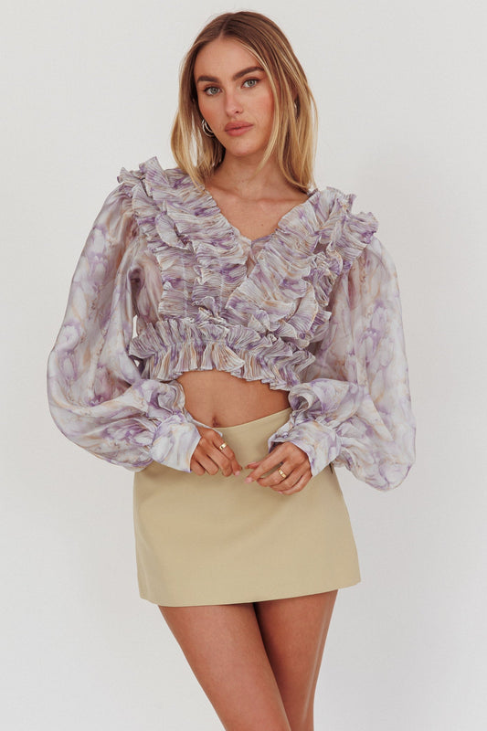Forever Young Balloon Sleeves Cropped Blouse Purple Multi