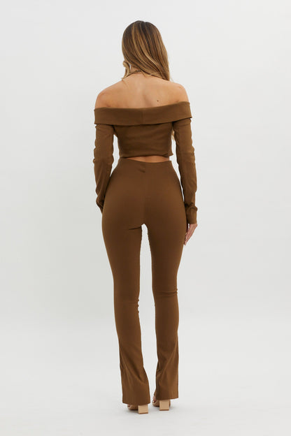 Zuzana Split Hem Flare Pants Brown