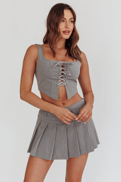 Swoon Lace-Up Corset Top Grey