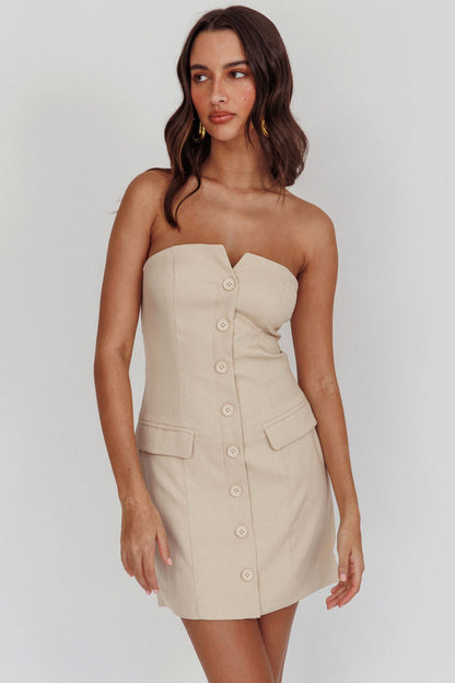 Titania Strapless Buttoned Mini Dress Light Taupe