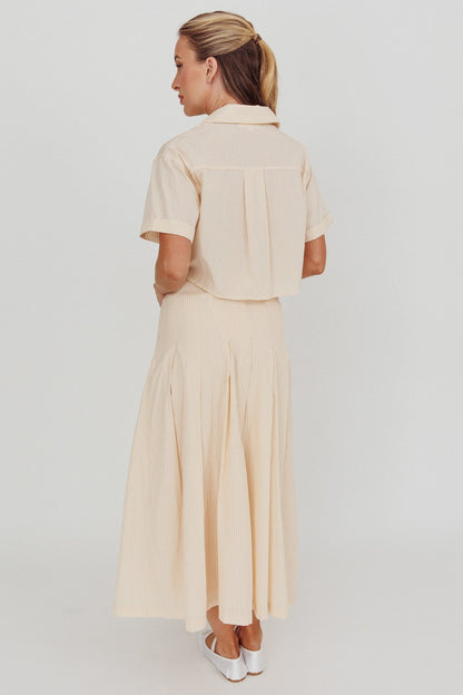 Zealous A-Line Striped Midi Skirt Beige/Off White