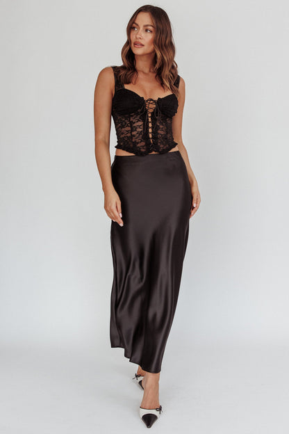 Unrequited Love Satin Maxi Skirt Black
