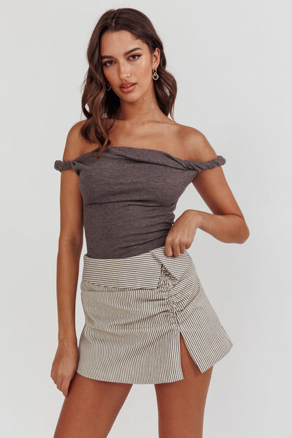 Teri Rolled Off-Shoulder Top Charcoal